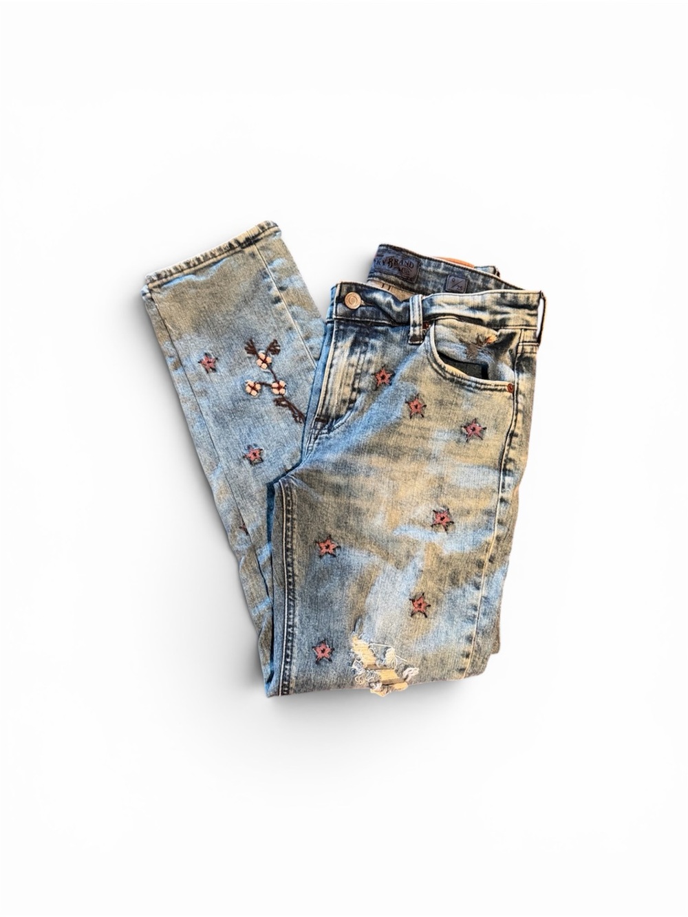Lucky Embroidered Light Blue Denim Jeans